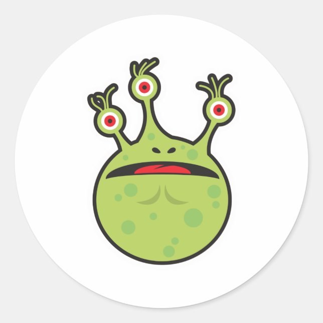 Pegatina Redonda monstruo verde gracioso (Anverso)