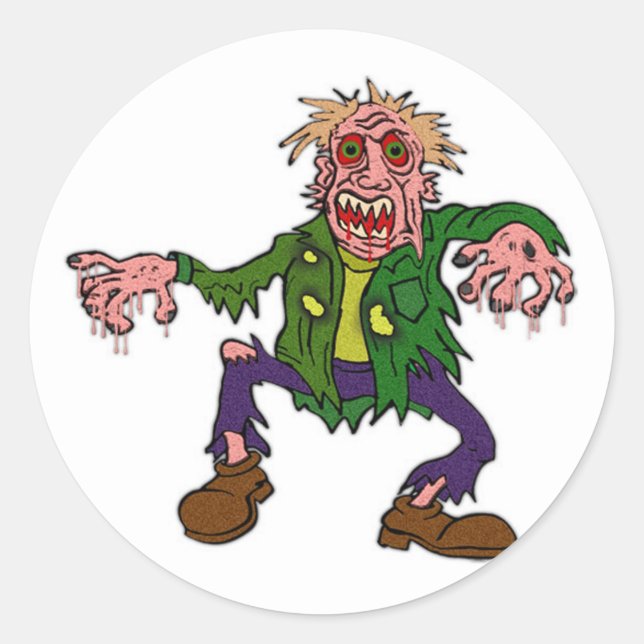 Pegatina Redonda Monstruo Zombie Verde de Halloween (Anverso)