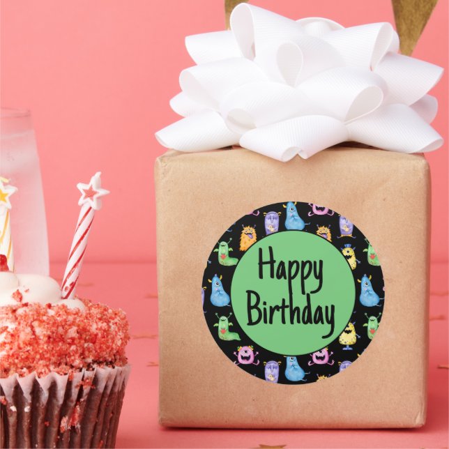 Pegatina Redonda Monstruos adorables (Fiesta)