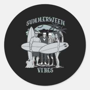 Pegatina Redonda Monstruos de Surfing Clic Halloween Vibes Graphic