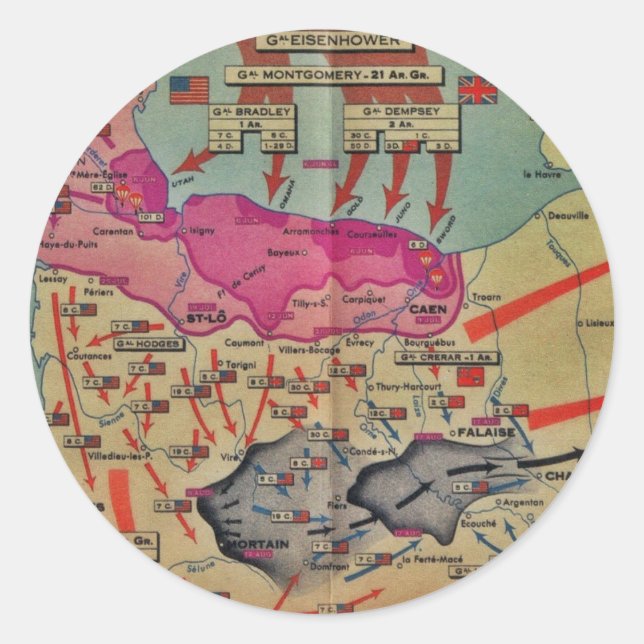 Pegatina Redonda Montaje de imágenes variadas en el Día D (Anverso)