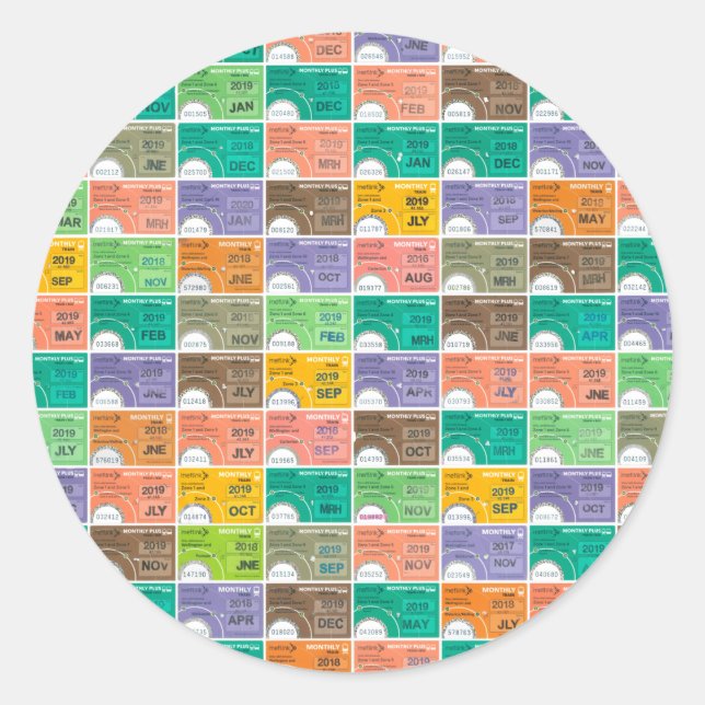 Pegatina Redonda Montaje del billete de tren (Anverso)