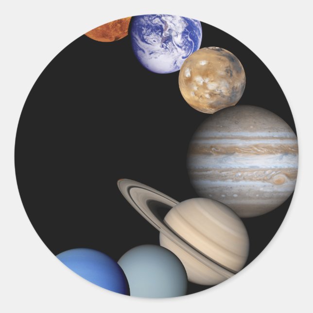 Pegatina Redonda Montaje del sistema solar (Anverso)