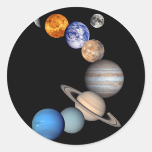 Pegatina Redonda Montaje del Sistema Solar Fotos de planetas JPL