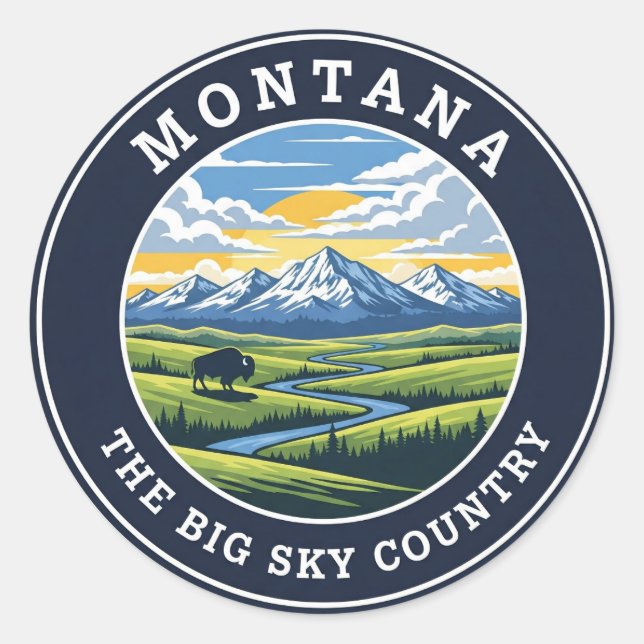 Pegatina Redonda Montana Big Sky Country (Anverso)