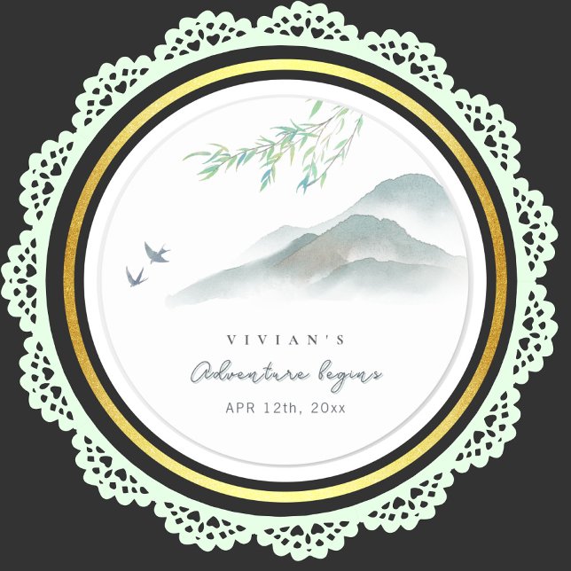 Pegatina Redonda Montaña de acuarela de vegetación rusa (Subido por el creador)