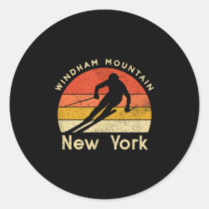Pegatina Redonda Montaña de esquí de vintage Windham New York