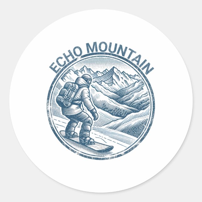 Pegatina Redonda Montaña Echo Colorado Snowboarder (Anverso)