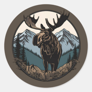 Pegatina Redonda Montaña Moose