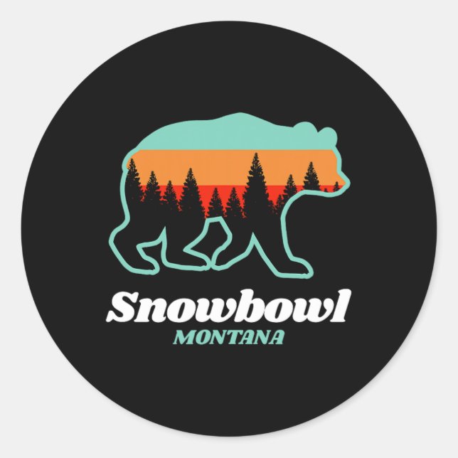 Pegatina Redonda Montana Snowbowl Skiing Snowboarding Bear  (Anverso)