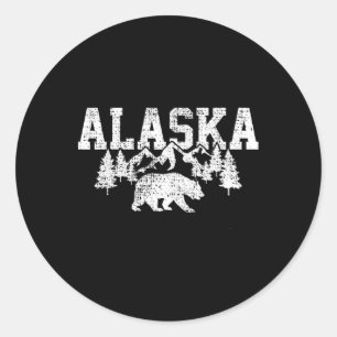 Pegatina Redonda Montañas Alaska Caza Forestal De Eeuu