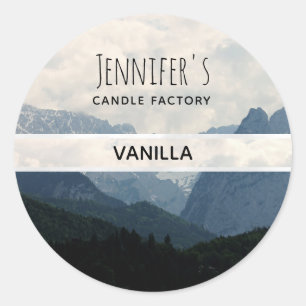 Pegatina Redonda Montañas alpinas País Foto Vela o Jabón