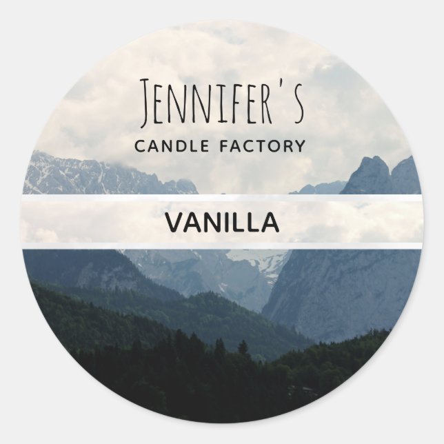 Pegatina Redonda Montañas alpinas País Foto Vela o Jabón (Anverso)