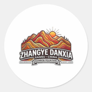 Pegatina Redonda MONTañas ARCOÍRIS ZHANGYE DANXIA