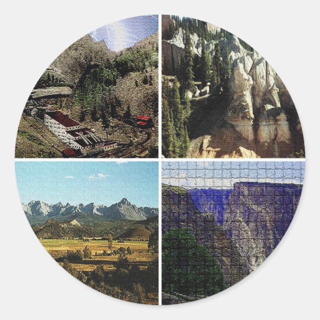 Pegatina Redonda Montañas Colorado (Anverso)