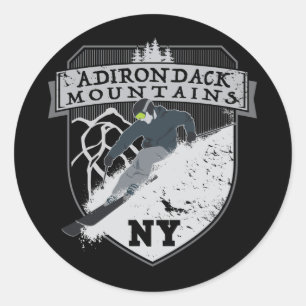 Pegatina Redonda Montañas de Adirondack del esquí, NY