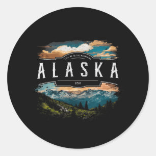 Pegatina Redonda Montañas de Alaska EE. UU. Senderismo al aire libr