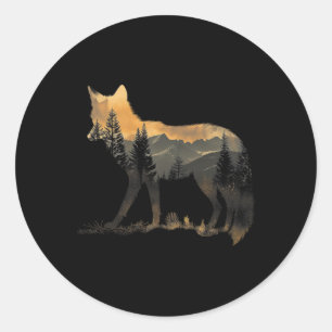 Pegatina Redonda Montañas de la naturaleza de la selva Fox Lover Ca