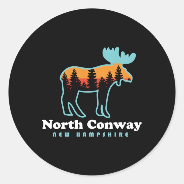 Pegatina Redonda Montañas de Moose de New Hampshire en Conway Norte (Anverso)