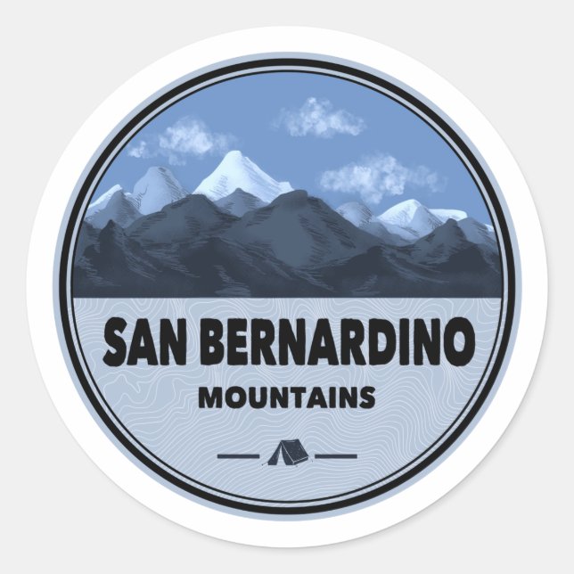 Pegatina Redonda Montañas de San Bernardino Camping California (Anverso)