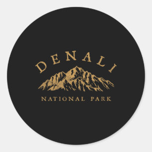 Pegatina Redonda Montañas del Parque Nacional Denali Retro Vintage