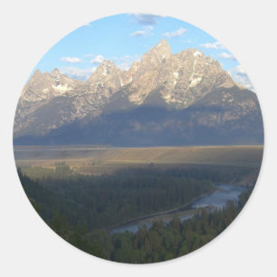 Pegatina Redonda Montañas Jackson Hole (Parque Nacional del Gran Te