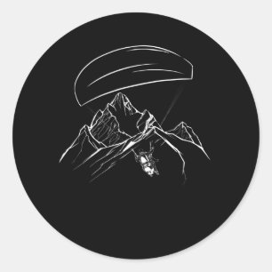 Pegatina Redonda Montañas Paraglider Aventura Glide