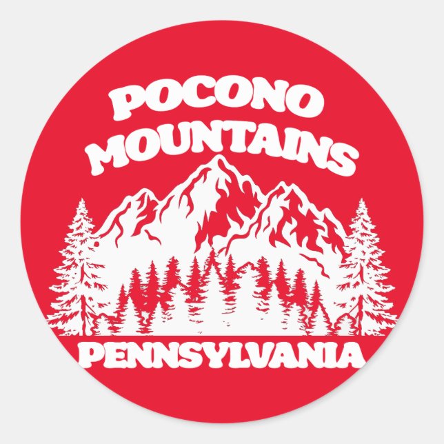 Pegatina Redonda Montañas Pocono Pensilvania (Anverso)