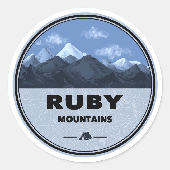 Pegatina Redonda Montañas Ruby Nevada Camping (Anverso)