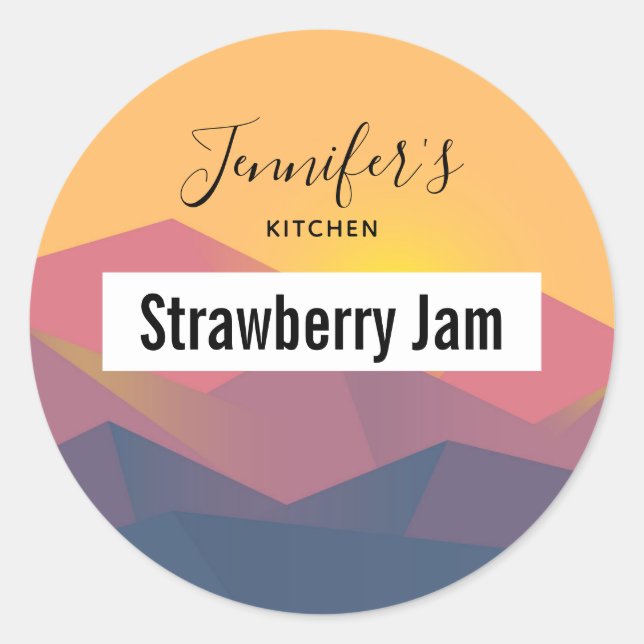 Pegatina Redonda Montañas Rústicas Cocina Minimalista Geométrica (Anverso)