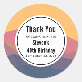 Pegatina Redonda Montañas Rústicas Cumpleaños Geométrico Minimalist