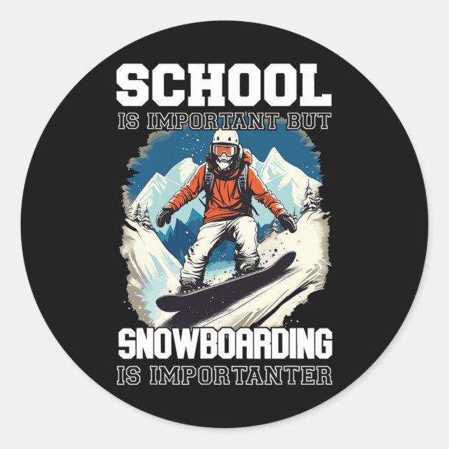 Pegatina Redonda Montañas Snowboard Esquiar de nieve para las vacac (Anverso)