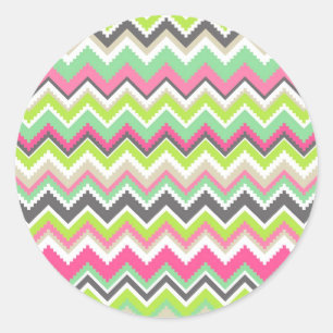 Pegatina Redonda Montañas Tribales Aztec Andes Chevron Zig Zags