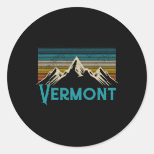 Pegatina Redonda Montañas Vermont Vintage Retro Senderismo Souvenir