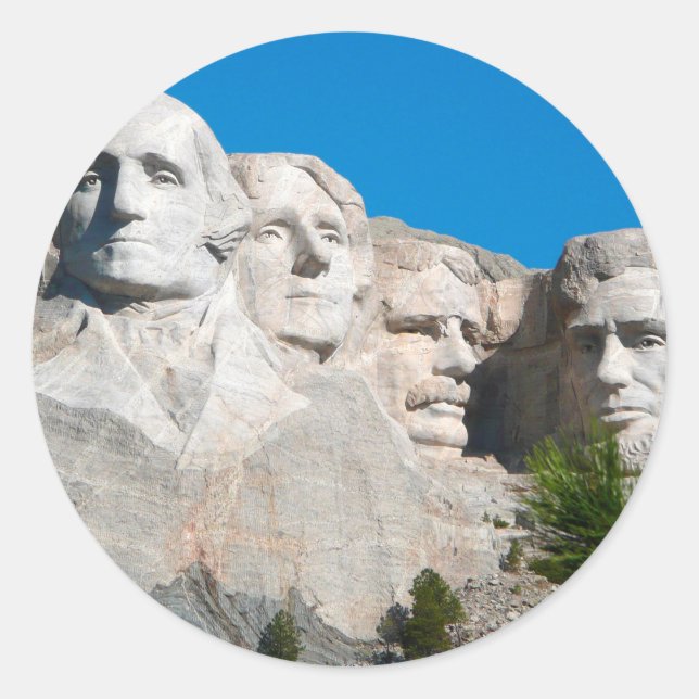 Pegatina Redonda ¡Montar Rocas Rushmore! Monte Rushmore, Dakota del (Anverso)
