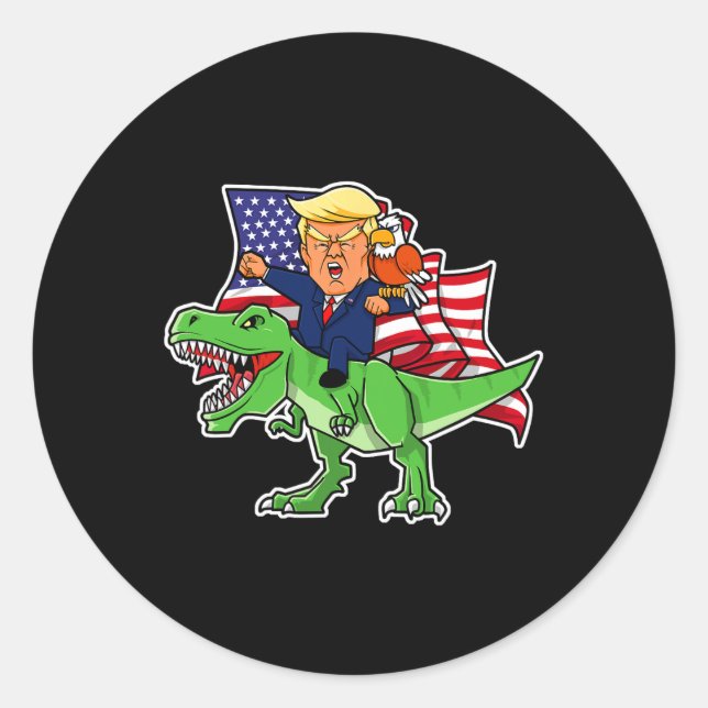 Pegatina Redonda Montar Un Dinosaurio Trex Funny Merica Patriótico  (Anverso)