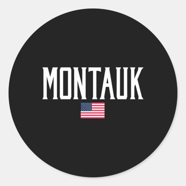 Pegatina Redonda Montauk Bandera Americana Texto blanco (Anverso)