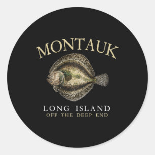 Pegatina Redonda Montauk Fuera De Fluke Flounder De Fin Profundo En