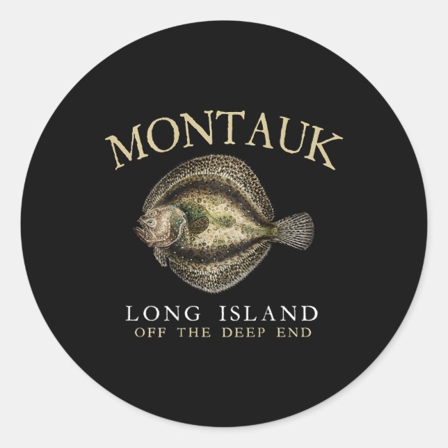 Pegatina Redonda Montauk Fuera Del Extremo Profundo Flounder Flound (Anverso)