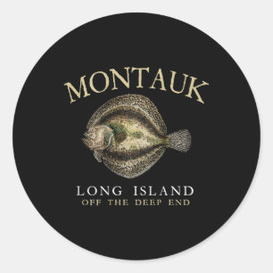 Pegatina Redonda Montauk Fuera Del Extremo Profundo Flounder Flound