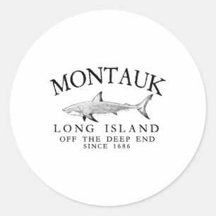 Pegatina Redonda Montauk Li Fuera De Lo Profundo Pesca De Tiburones