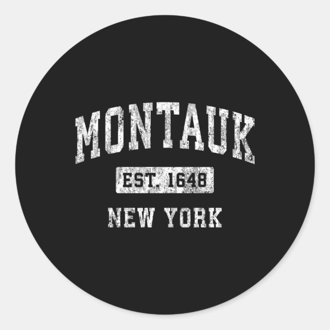 Pegatina Redonda Montauk New York Ny Estableció Deportes (Anverso)