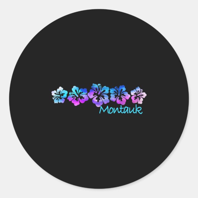 Pegatina Redonda Montauk, New York Tropical Flower Beach (Anverso)