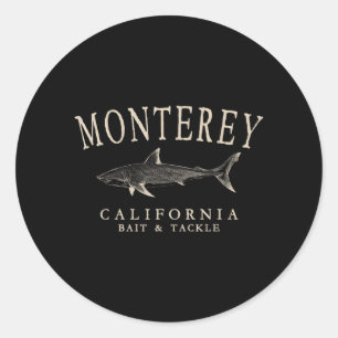 Pegatina Redonda Monte California Tiburón Retro Marfil Arte Pesca