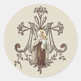 Pegatina Redonda Monte Carmel Jesús Carmelita Vintage Religioso