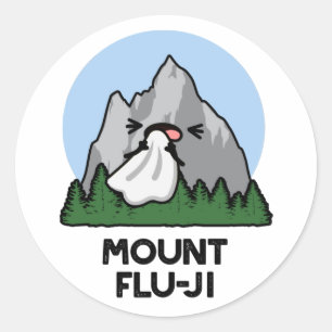 Pegatina Redonda Monte Flu-ji Funny Mountain Pun