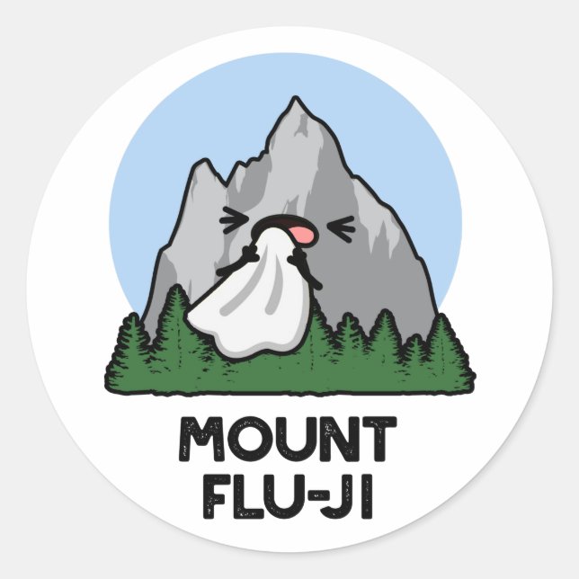 Pegatina Redonda Monte Flu-ji Funny Mountain Pun (Anverso)