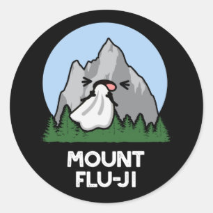 Pegatina Redonda Monte Flu-ji Funny Mountain Pun Dark BG
