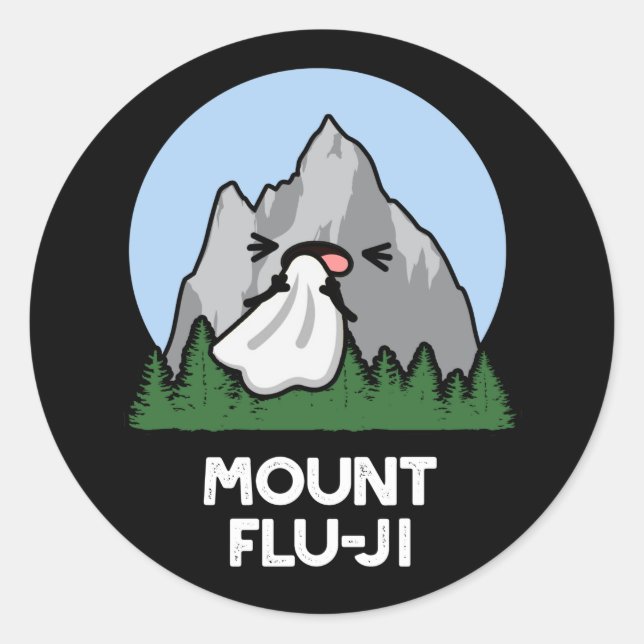 Pegatina Redonda Monte Flu-ji Funny Mountain Pun Dark BG (Anverso)