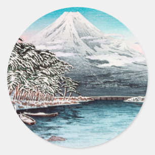 Pegatina Redonda Monte Fuji de Tagonoura, Nieve Hiroaki Takahashi